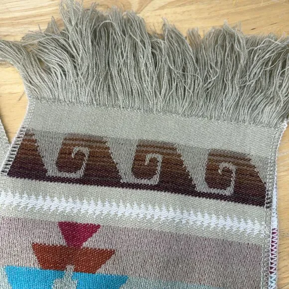 Southwestern Style Fringed Scarf 8”x33”Geometric Zapotec Style Soft - Picture 2 of 11